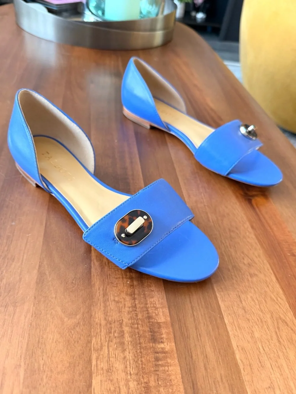 Talbots Bright Blue D'Orsay Flats with Tortoiseshell Accent - Picture 2 of 10